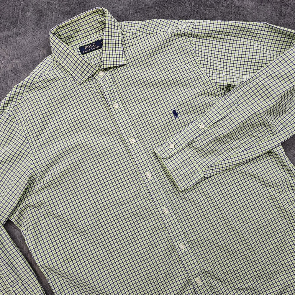 Ralph Lauren Shirt Mens XL‎ Green Blue Plaid Long Sleeve Button Down Pony Logo